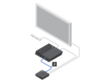 Подключите кабель USB (2) к разъемам на задней панели процессорного модуля и на передней панели PS4