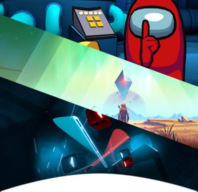 Composite hero image features artwork from No Man's Sky and Beat Saber.