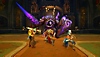 لقطة شاشة من Wayfinder تظهر ثلاثة من شخصيات Wayfinder يقاتلون عدوًا ضخمًا