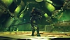 Zrzut ekranu z gry Wayfinder ukazujący postać trzymającą wielką broń przypominającą katanę