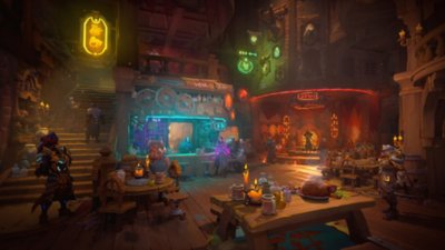 Wayfinder screenshot showing a tavern-like scene