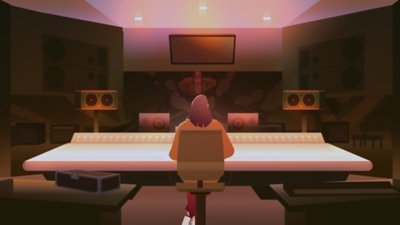 We Are OFK screenshot showing a character sitting at a music production desk