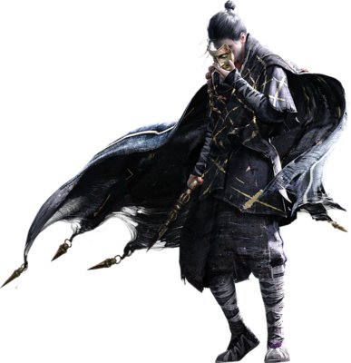 Personaje sosteniendo una máscara frente a su cara