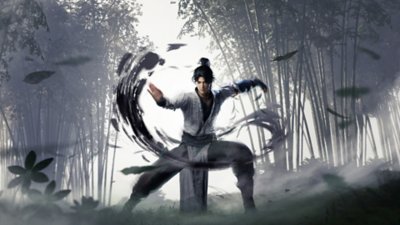 Captura de pantalla de Where Winds Meet que muestra a un personaje ejecutando movimientos de taichí que van dejando rastros oscuros.