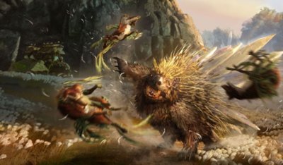 Wild Hearts screenshot showing a large porcupine-like creature