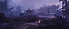 Snímka obrazovky z hry Wo Long Fallen Dynasty zobrazujúca dažďom zmáčanú pagodu