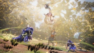 Wo Long Fallen Dynasty screenshot showing the Divine Beast Qinglong healing a group of players