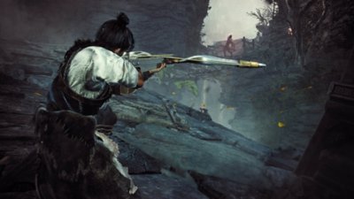 Wo Long: Fallen Dynasty – Screenshot, auf dem der Spieler mit einer großen Armbrust zielt