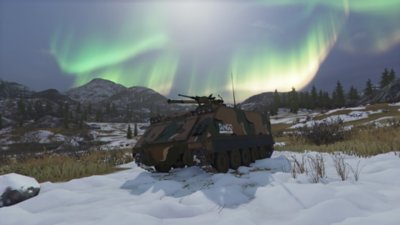 World of Tanks - captura de ecrã que mostra um tanque sob a aurora boreal