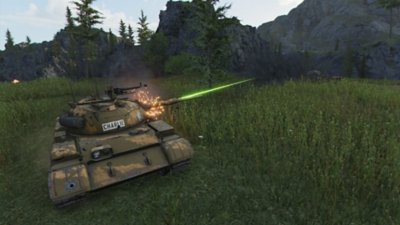 World of Tanks – zrzut ekranu przedstawiający czołg w trawiastym obszarze