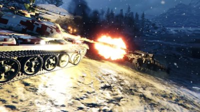 Captura de pantalla de World of Tanks con un tanque disparando a un enemigo