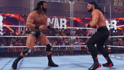 WWE 2K23 – zrzut ekranu przedstawiający scenę WarGames.