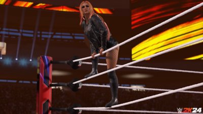 WWE 2K24 screenshot showing superstar wrestler Becky Lynch