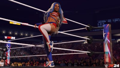 WWE 2K24 στιγμιότυπο που απεικονίζει τη σούπερ σταρ παλαίστρια Zelina Vega
