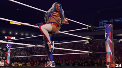 WWE 2K24 – snímek obrazovky zobrazující zápasnickou superstar Zelinu Vegu