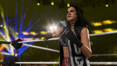 WWE 2K25, snimka zaslona koja prikazuje Bayley u ringu