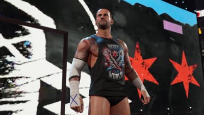 WWE 2K25, snimka zaslona koja prikazuje ulazak CM Punka