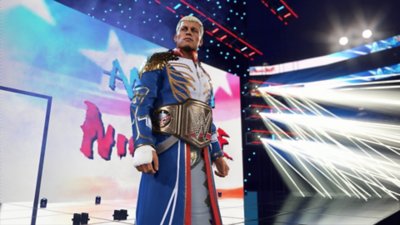 WWE 2K25, snimka zaslona koja prikazuje ulazak Codyja Rhodesa