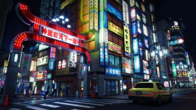 Captura de pantalla de Yakuza Kiwami 3 y Dark Ties que muestra una escena callejera de Kamurocho