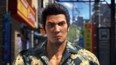 Captura de pantalla de Yakuza Kiwami 3 y Dark Ties que muestra un plano de la cara de Kazuma Kiryu
