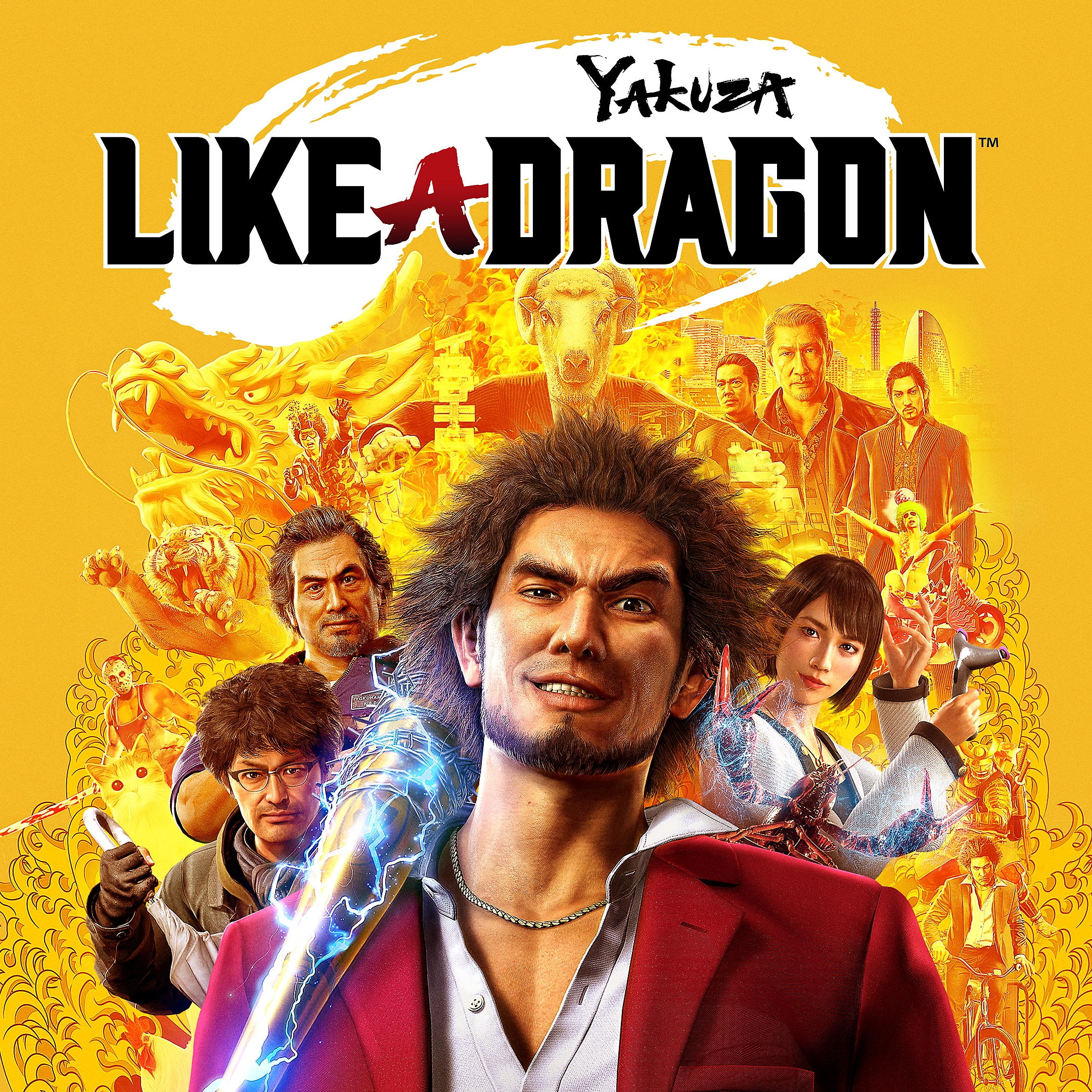 Yakuza: Like a Dragon - Illustration de jaquette montrant plusieurs personnages