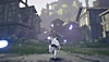 Captura de pantalla de Valkyrie Elysium que muestra a un personaje que corre por un pueblo en ruinas