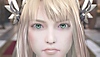 Valkyrie Elysium screenshot showing close up image of character with blonde hair and green eyes