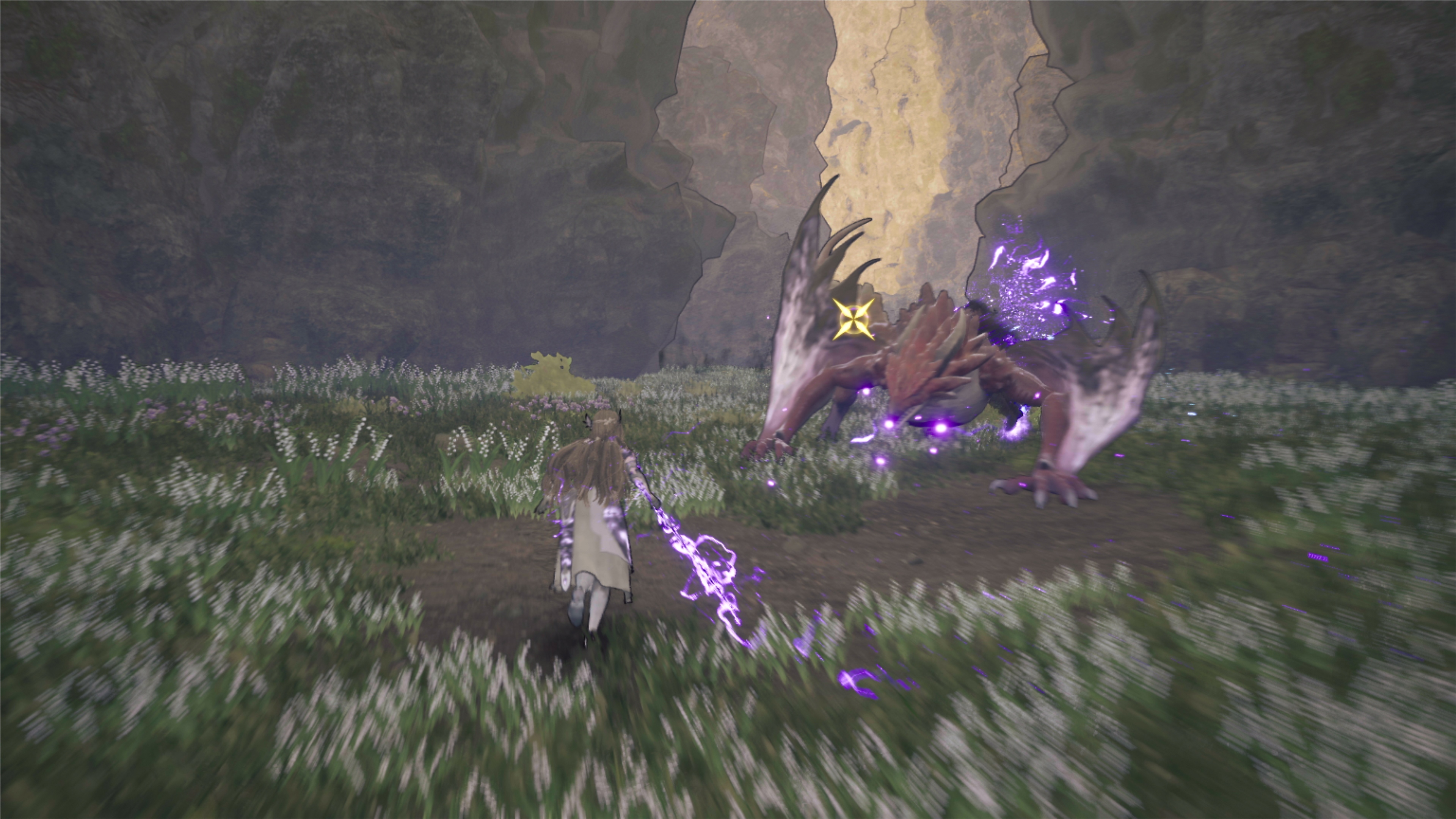 Valkyrie Elysium – snímek obrazovky zobrazující boj s draku podobným stvořením