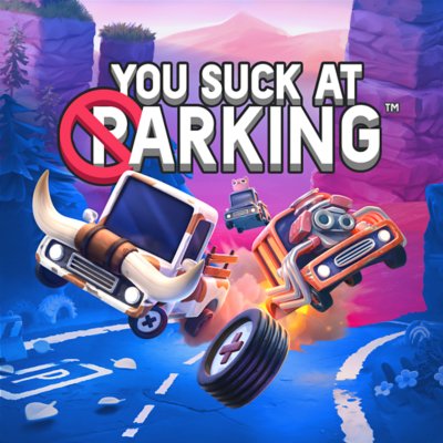 You Suck at Parking – Key-Art mit Cartoon-Versionen von Autos, die eine Straße entlangfahren