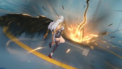 Zenless Zone Zero screenshot showing a white-haired character using a lightning-style attack