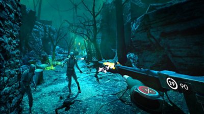 Zombie Army VR screenshot showing the player firing a rifle at oncoming zombies