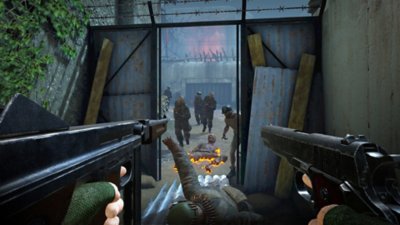 Zombie Army VR – posnetek zaslona kaže lika, ki uporablja dve pištoli